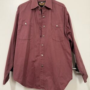 Harley-Davidson Men's Medium Maroon Twill Button-Up Collared Shirt with Pockets